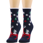 Snowy Wish | Navy Santa Print Christmas Socks For Women