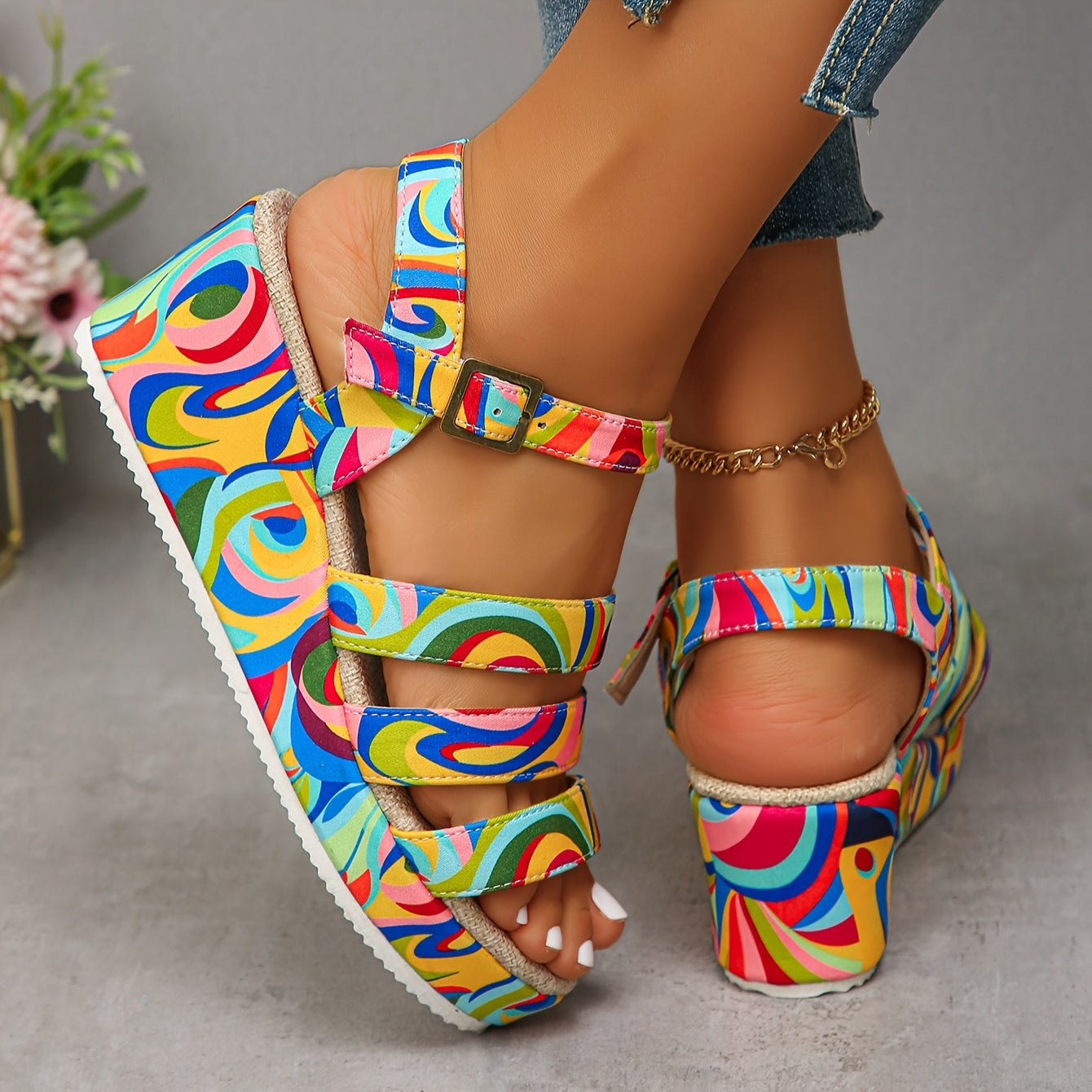Piper Ashworth | Multicolour Platform Wedge Sandals For Women
