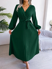 Manuela Salbrook | Wrap V-Neck Pleated Chiffon Maxi Dress For Women