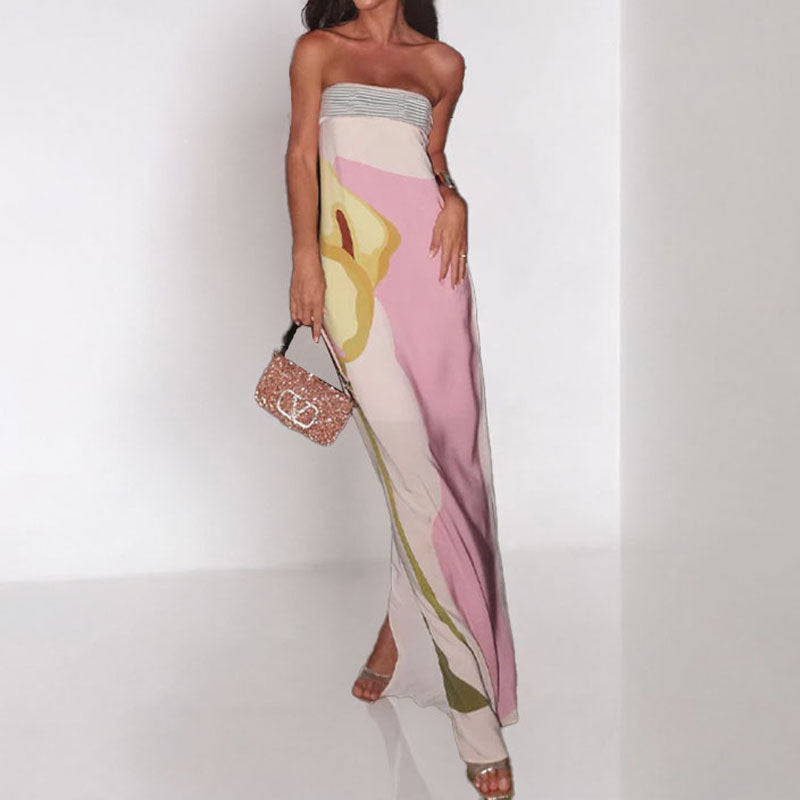 Nives Belton | Calla Lily Print Tube Maxi Dress For Women