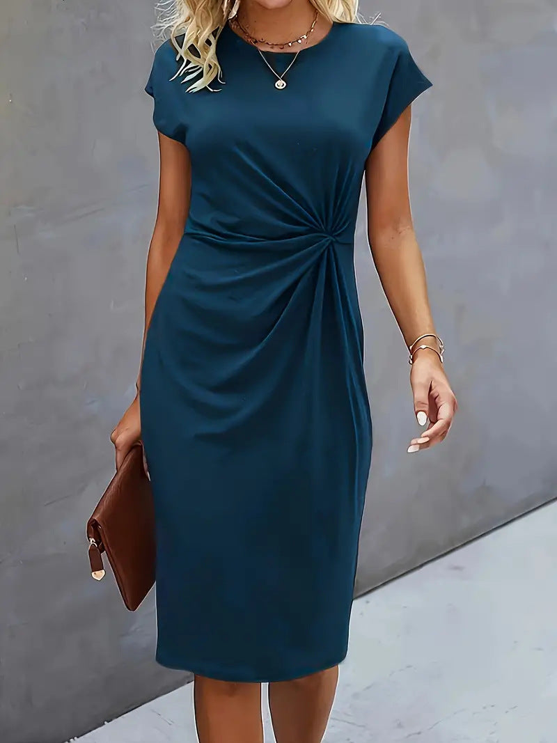 Allegra Marcroft | Black Ruched Cap Sleeve Midi Dress For Women