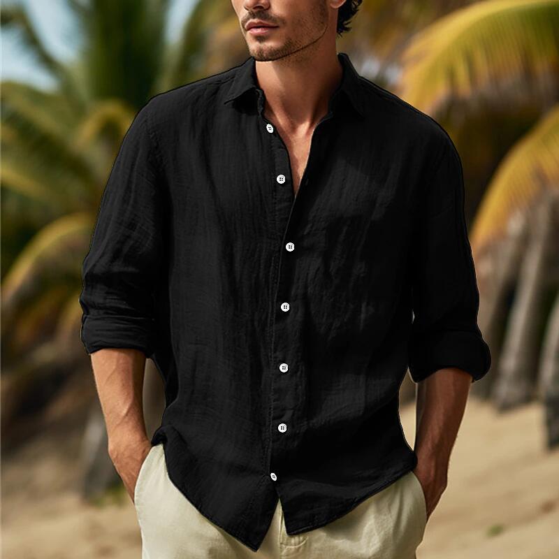 Basilio Levbrook | Linen-Look Long Sleeve Button-Up Shirt For Men