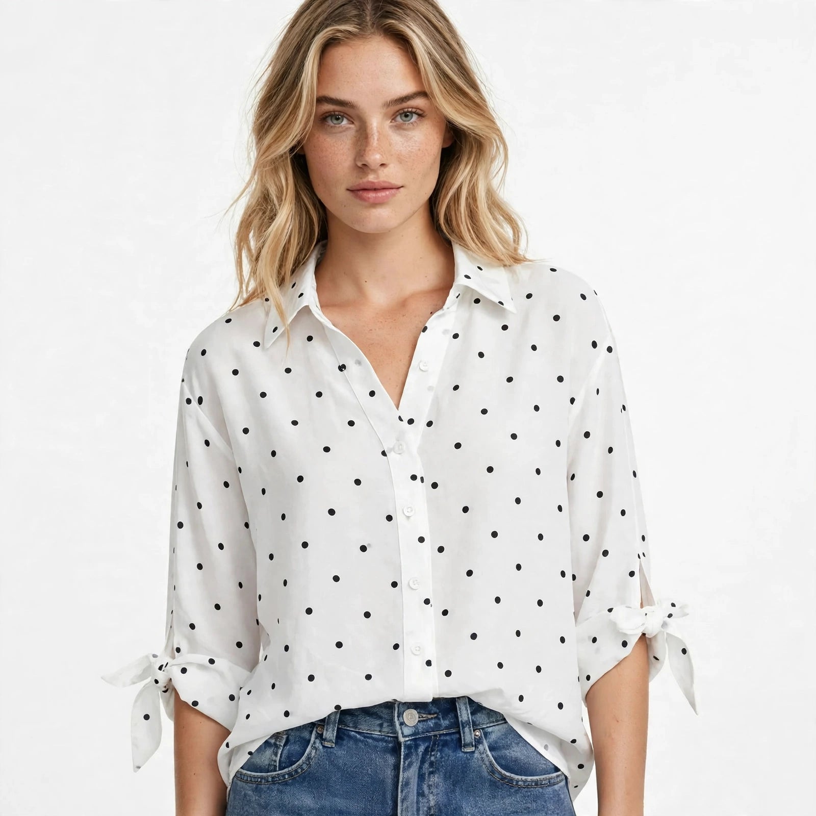 Lauren Fitzgerald | Polka Dot Blouse With Button Detail For Women