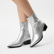 Celeste Laurent | Metallic Pointed Ankle Boots For Women