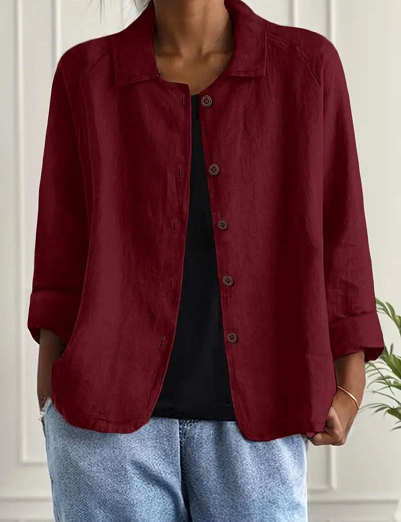 Amélie Rousseau | Sky Breeze Button Linen Jacket with Relaxed Elegance For Women