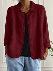 Amélie Rousseau | Sky Breeze Button Linen Jacket with Relaxed Elegance For Women