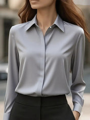 Monica Barstone | Satin Long Sleeve Blouse For Women