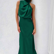 Diletta Ostmore | Draped Halter Neck Satin-Look Maxi Dress For Women