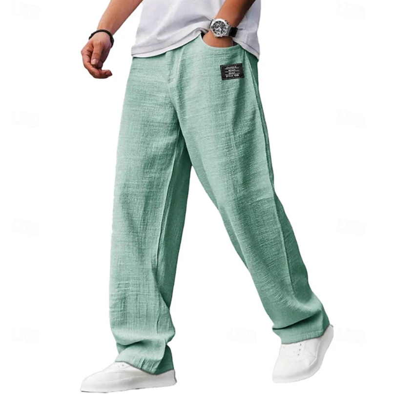 Declan Fairley | Light Blue Linen Look Relaxed Pants For Men