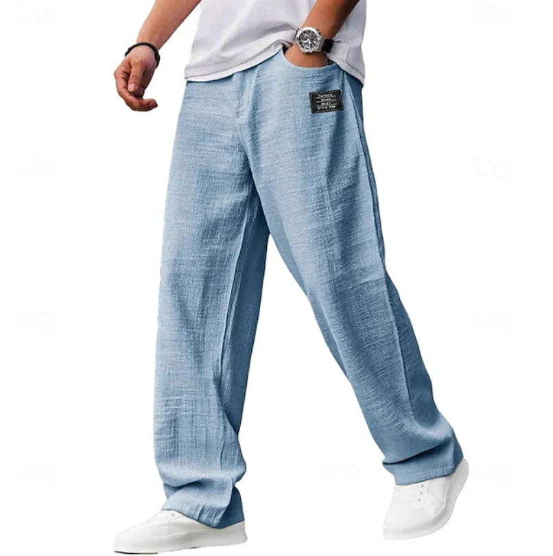 Declan Fairley | Light Blue Linen Look Relaxed Pants For Men