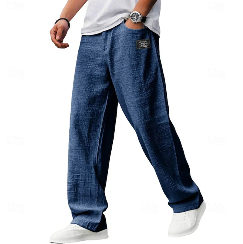Declan Fairley | Light Blue Linen Look Relaxed Pants For Men