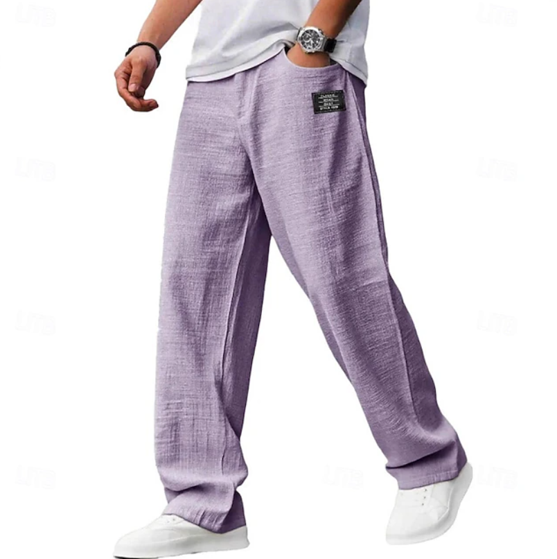 Declan Fairley | Light Blue Linen Look Relaxed Pants For Men