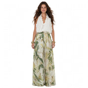Delta Vercroft | White Halter Top Lily Print Pants Set For Women
