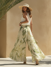 Delta Vercroft | White Halter Top Lily Print Pants Set For Women