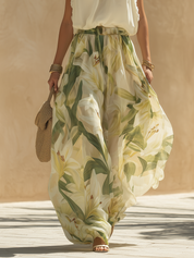 Delta Vercroft | White Halter Top Lily Print Pants Set For Women