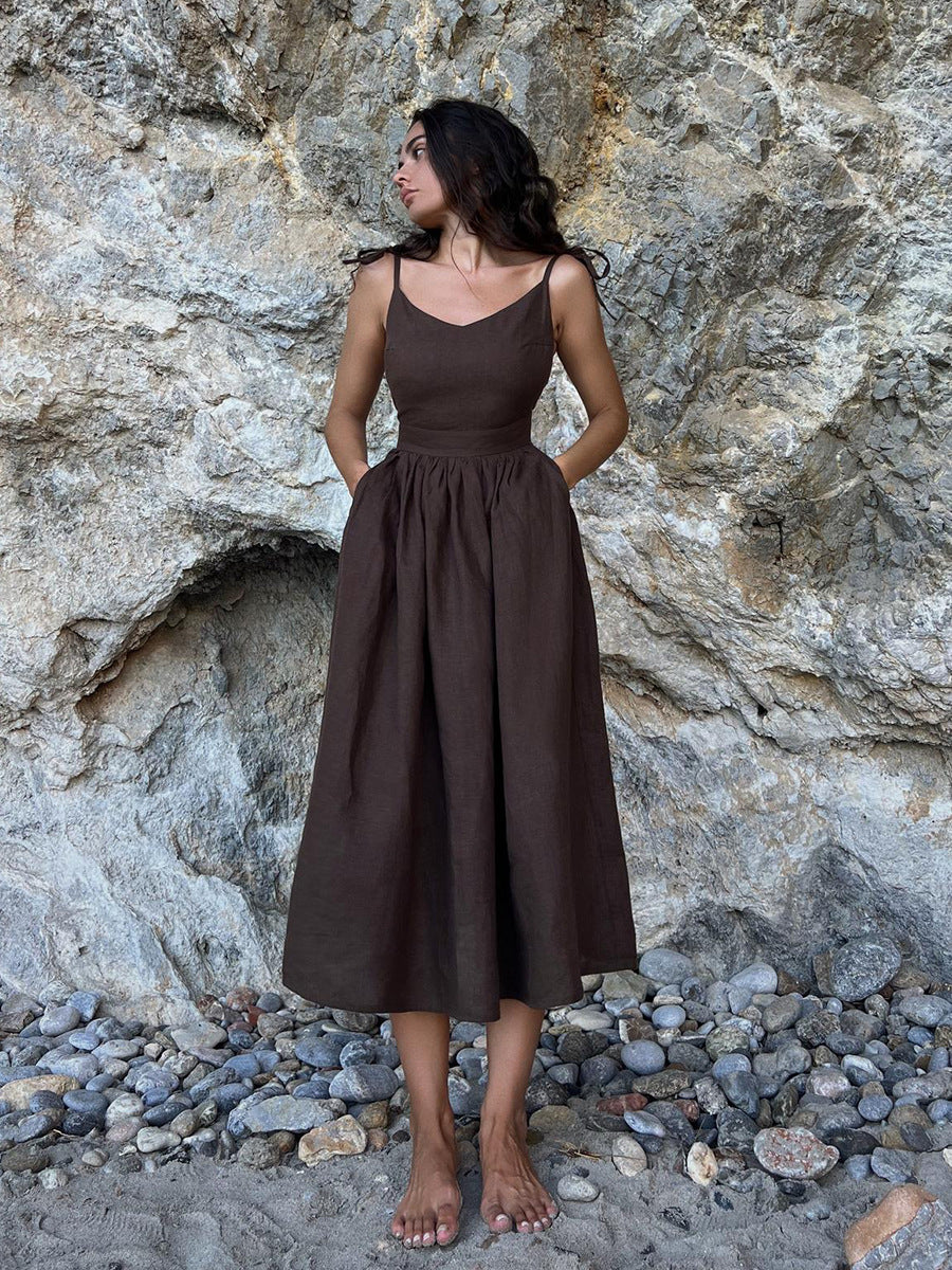 Mia Williams | Cotton V-Neck Midi Dress For Women