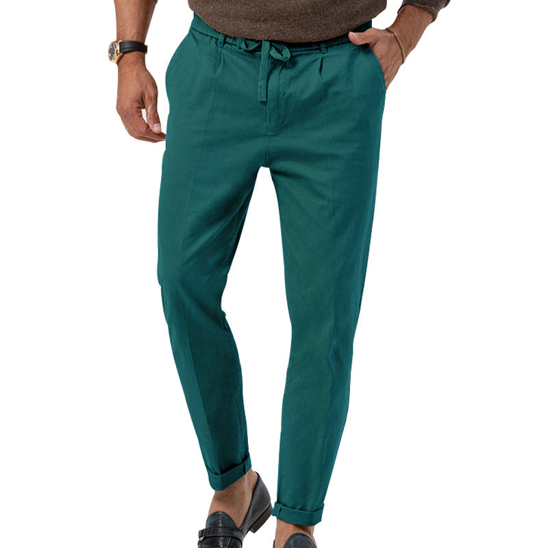 Gianni Brookmore | Sage Linen-Look Drawstring Trousers For Men