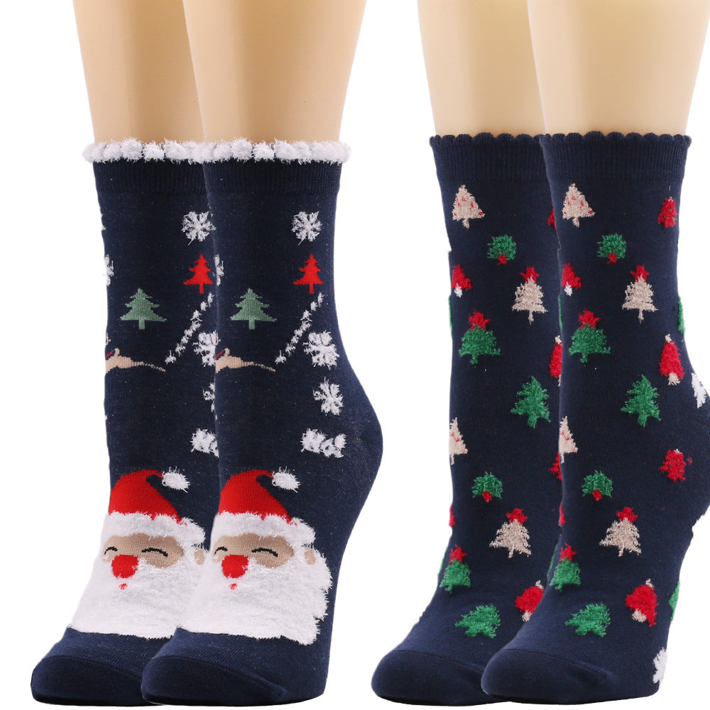 Snowy Wish | Navy Santa Print Christmas Socks For Women