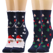 Snowy Wish | Navy Santa Print Christmas Socks For Women