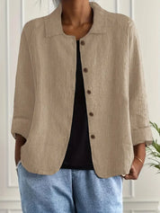 Amélie Rousseau | Sky Breeze Button Linen Jacket with Relaxed Elegance For Women