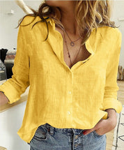 Rachele Selcroft | Linen-Look Button Front Blouse For Women
