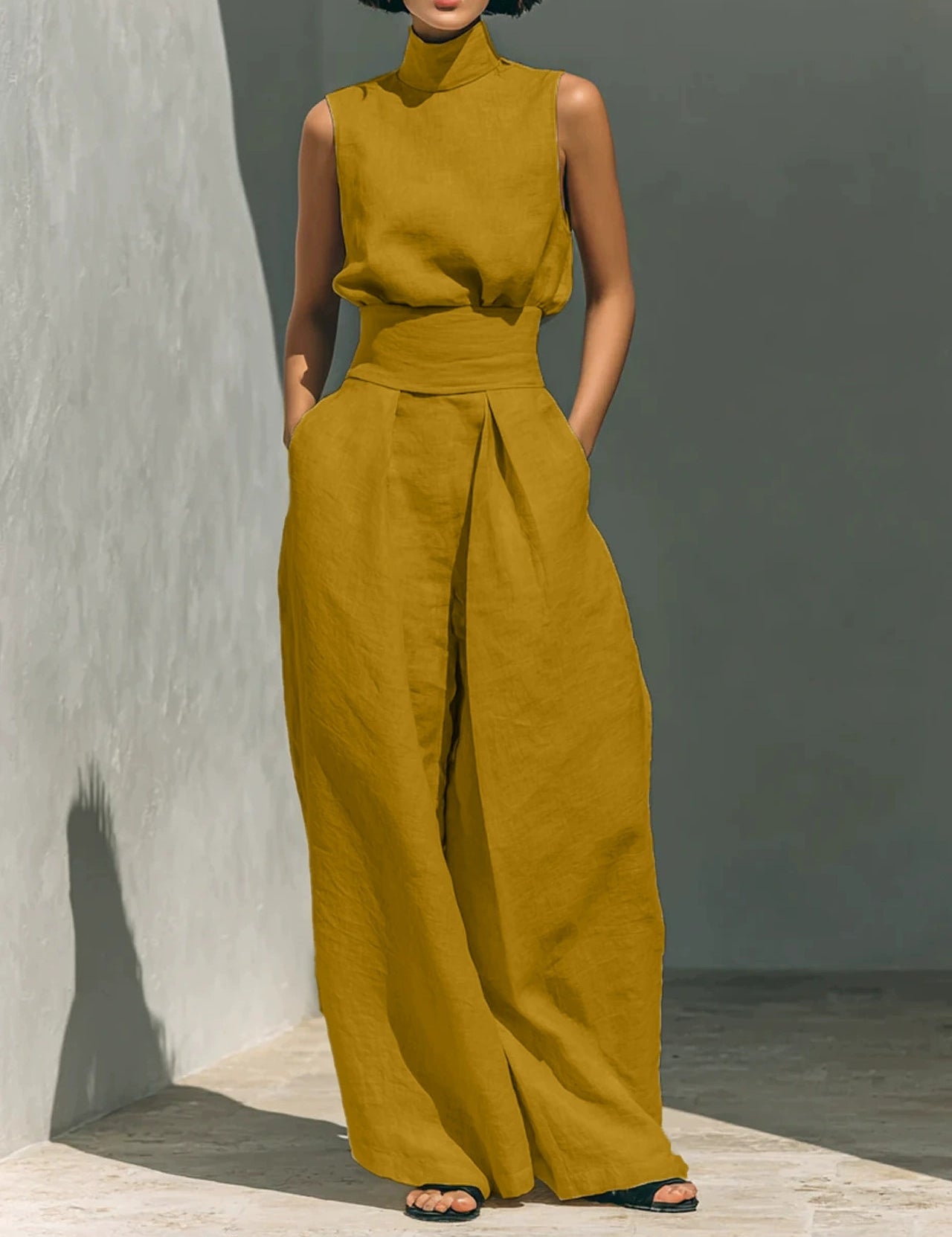 Valentina Creswell | Linen-Look Wide Leg Two-Piece Set For Women