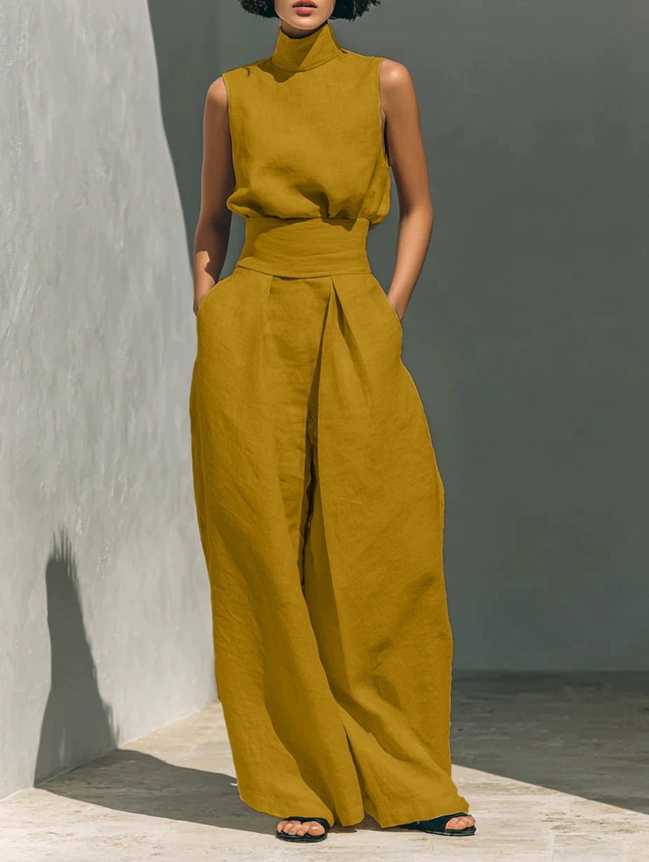 Valentina Creswell | Linen-Look Wide Leg Two-Piece Set For Women