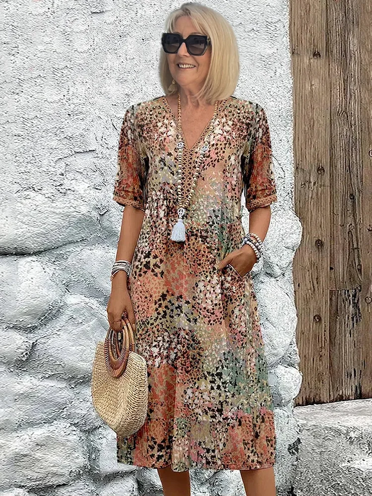 Élise Laurent | Floral Grace Midi Dress with Soft Sculpting Elegance For Women