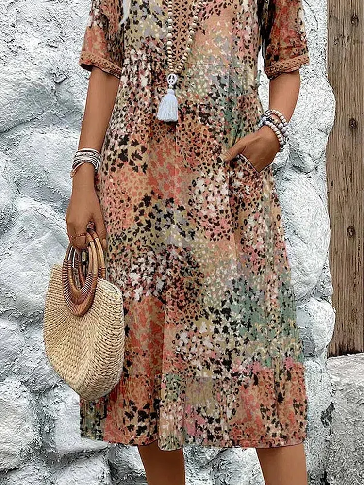 Élise Laurent | Floral Grace Midi Dress with Soft Sculpting Elegance For Women