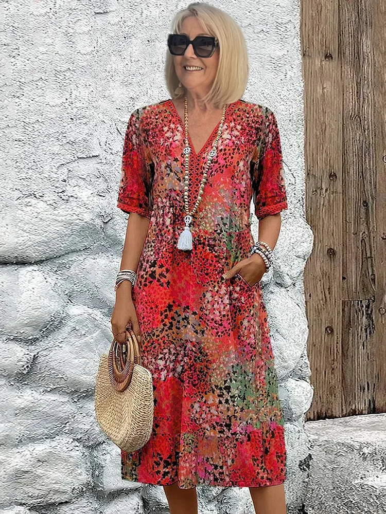 Élise Laurent | Floral Grace Midi Dress with Soft Sculpting Elegance For Women