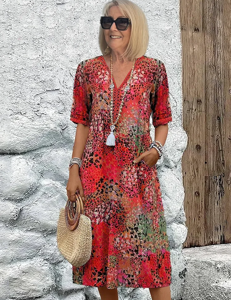 Élise Laurent | Floral Grace Midi Dress with Soft Sculpting Elegance For Women