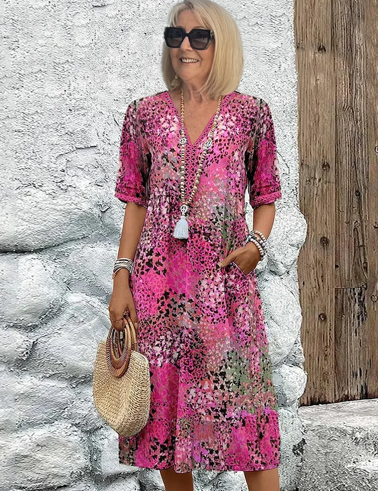 Élise Laurent | Floral Grace Midi Dress with Soft Sculpting Elegance For Women