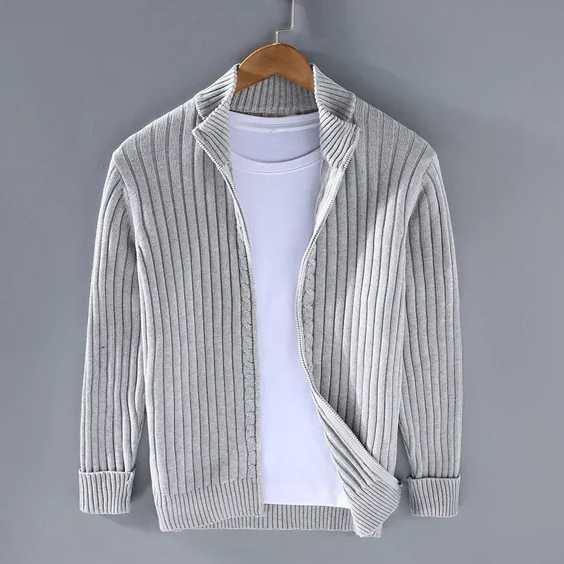 Vincent Moretti | Ribbed Knit Zip Cardigan For Men