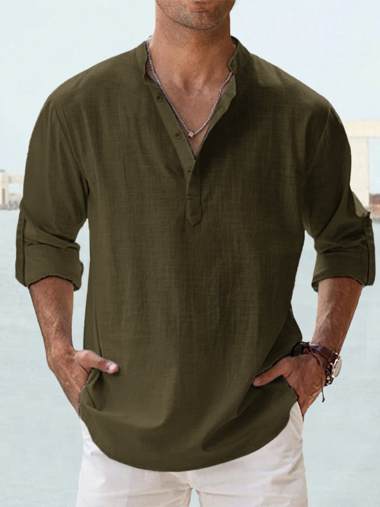 Paolo Everhurst | Stand Collar Roll Sleeve Shirt For Men