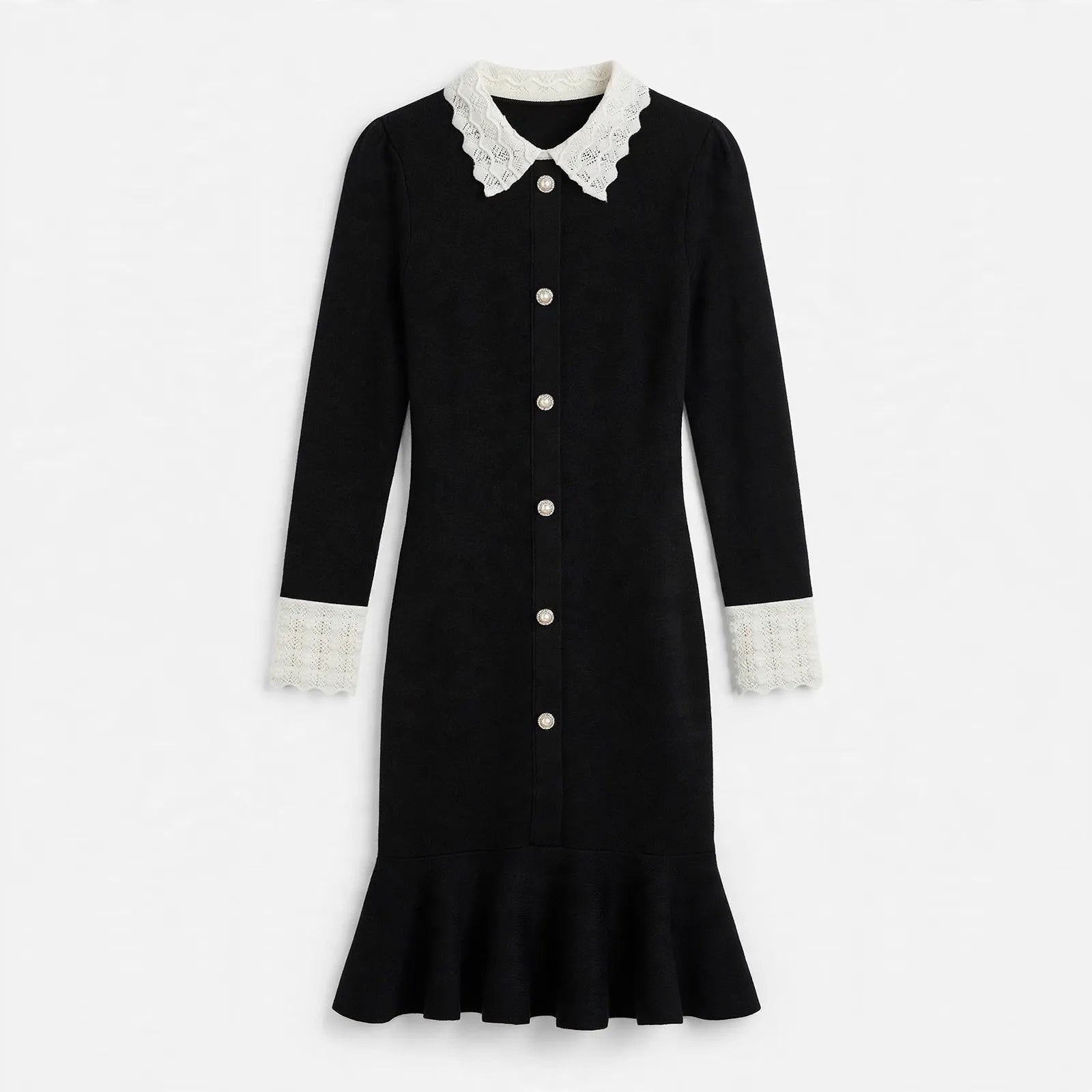 Xanthe Holford | Black Tweed Knit Collar Midi Dress For Women