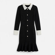 Xanthe Holford | Black Tweed Knit Collar Midi Dress For Women