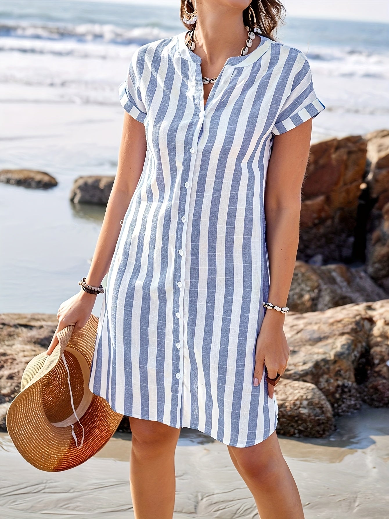 Millie Ashgrove | Striped V-Neck Summer Dress For Women
