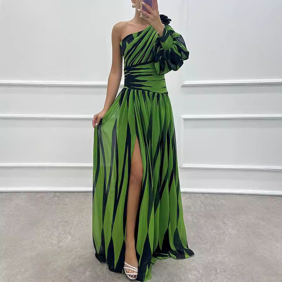 Viviana Aldmere | Striped One-Shoulder Slit Maxi Dress For Women