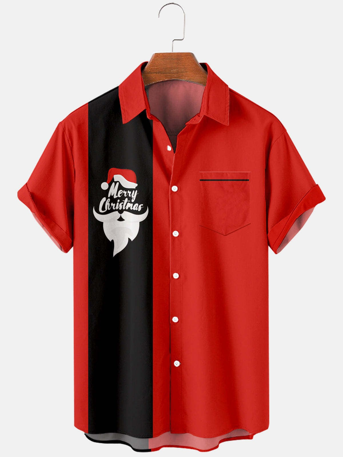 Fireside Glow | Red Santa Claus Print Christmas Shirt For Men