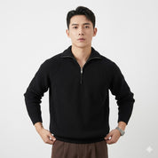 Men's Ribbed Half-Zip Knit Sweater — Winter Jumper Australia