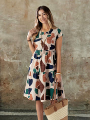 Marnie Costello | Tiered Geometric Print Midi Dress For Women