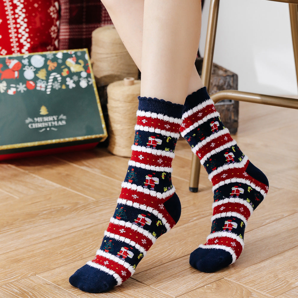 Snowy Wish | Navy Santa Print Christmas Socks For Women