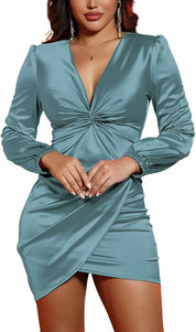 Isolde Thornford | Teal Satin Twist Front Graduation Dress For Women