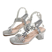 Simona Thornshaw | Flower Clear Block Heel Sandals For Women