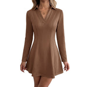 Araminta Malmore | Brown Collared Fit And Flare Mini Dress For Women