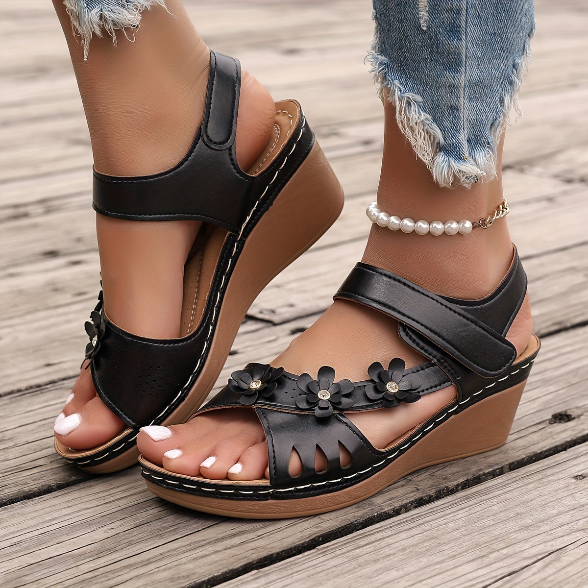 Elise Sheridan | Wedge Sandals With Floral Detail For Women
