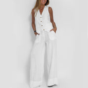 Emma Sheridan | Linen Vest & Wide-Leg Pants Set For Women