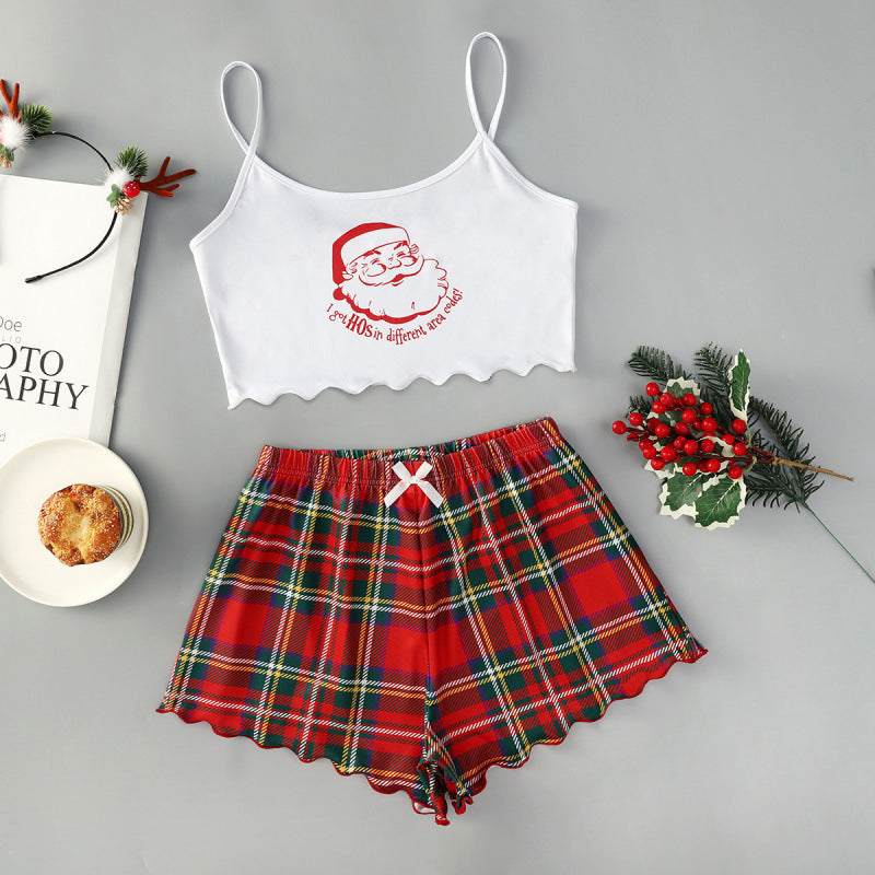 Mistletoe Kiss | Black Santa Hat Print Christmas Pyjamas For Women