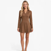 Araminta Malmore | Brown Collared Fit And Flare Mini Dress For Women