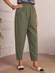 Elise Monroe | Cotton Linen Elastic-Waist Pants For Women